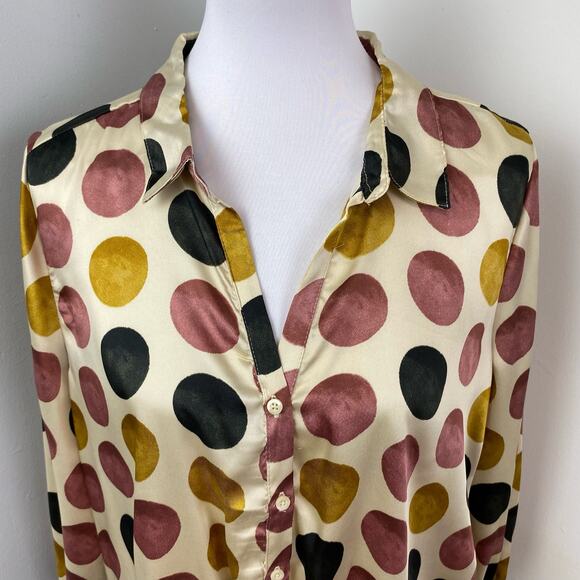 Harve Benard Polyester Polka Dot Button Down Tie Front Blouse XL - Picture 2 of 7